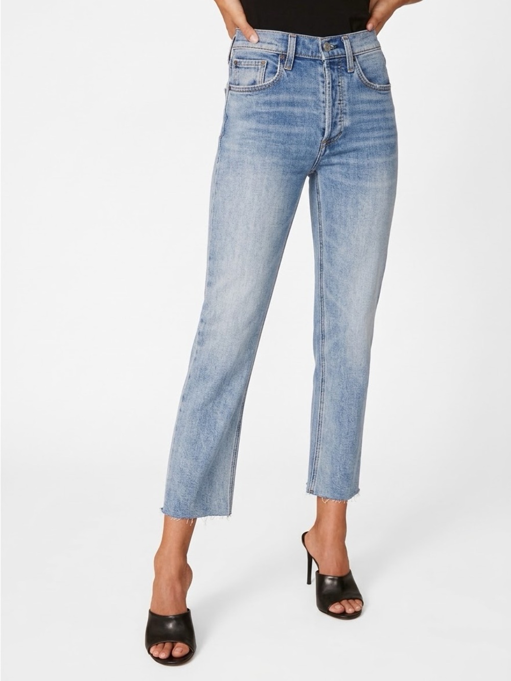 Denim Forum Arlo High Rise Straight Jeans Size 24 Light Wash 28L